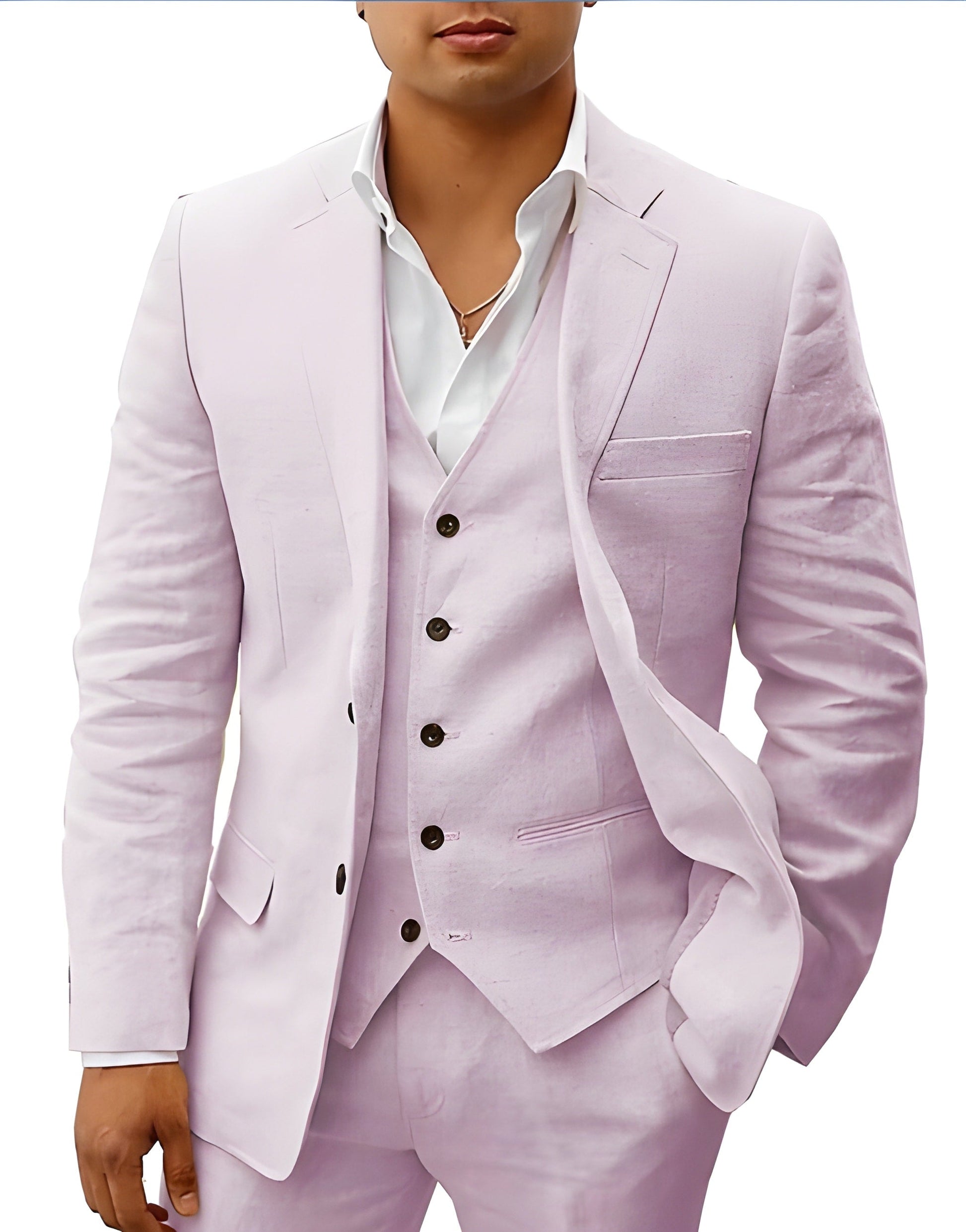 Men's Three-Piece Suit with Notch Lapel, Waistcoat and Trousers