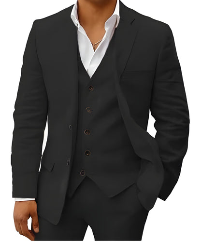 Men's Three-Piece Suit with Notch Lapel, Waistcoat and Trousers