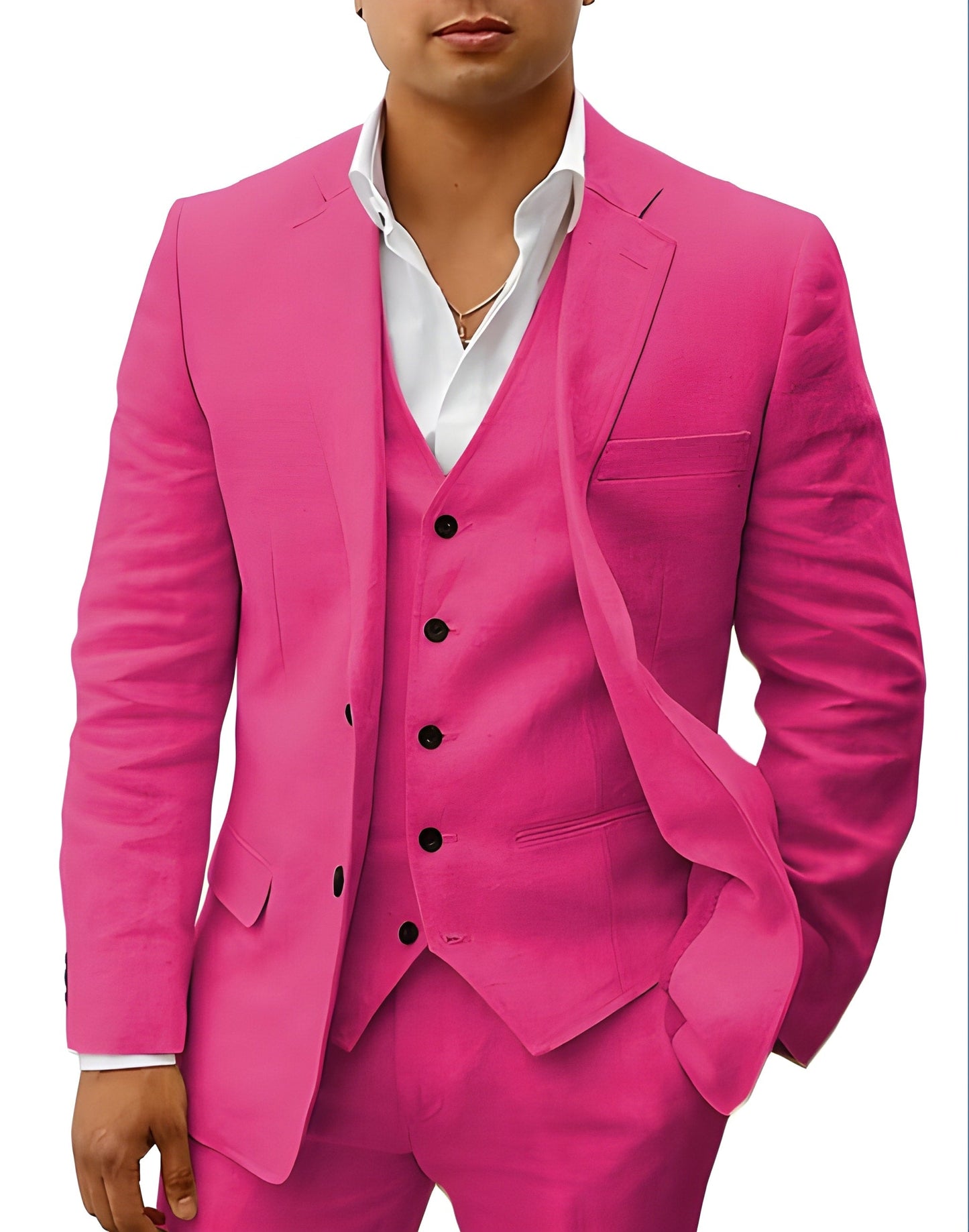 Men's Three-Piece Suit with Notch Lapel, Waistcoat and Trousers