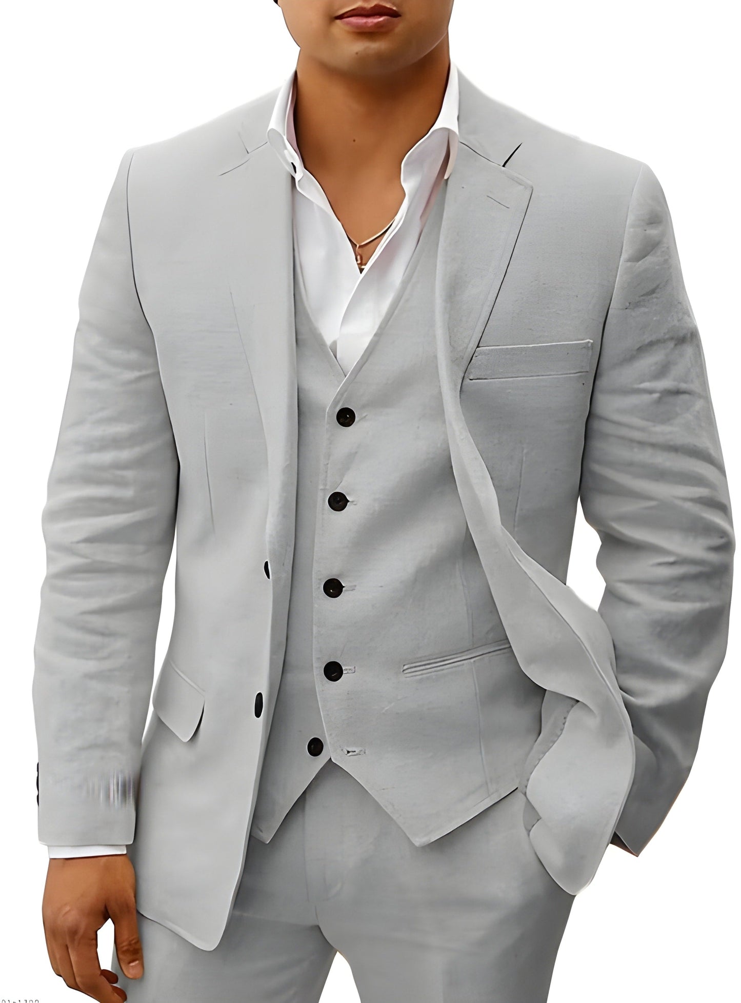 Men's Three-Piece Suit with Notch Lapel, Waistcoat and Trousers