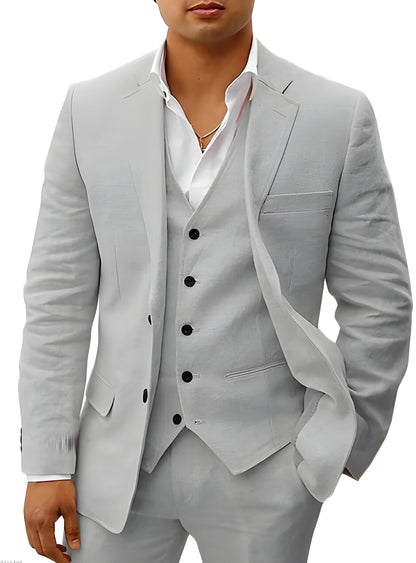 Men's Three-Piece Suit with Notch Lapel, Waistcoat and Trousers