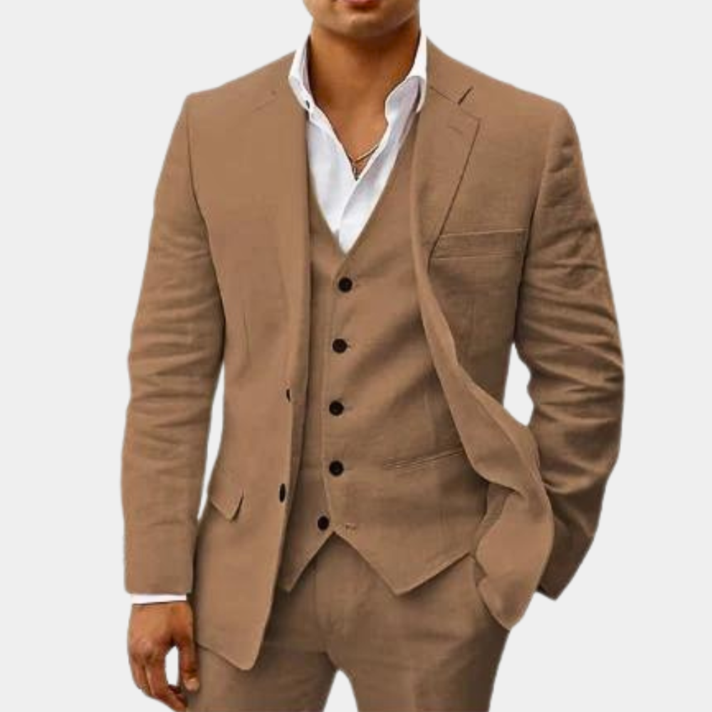 Men's Three-Piece Suit with Notch Lapel, Waistcoat and Trousers
