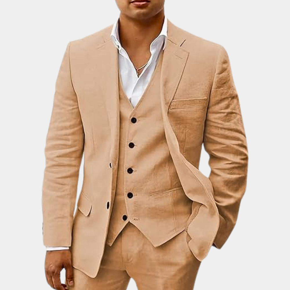 Men's Three-Piece Suit with Notch Lapel, Waistcoat and Trousers