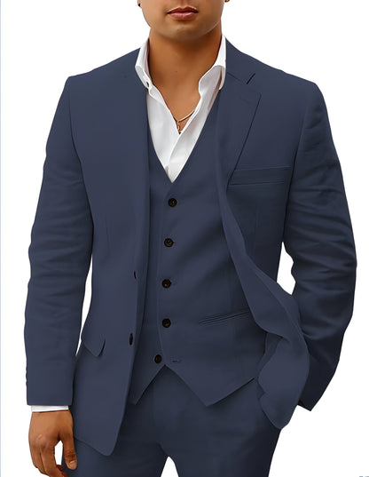 Men's Three-Piece Suit with Notch Lapel, Waistcoat and Trousers