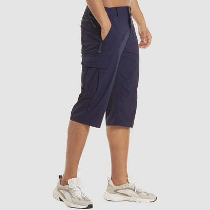 Men's Three-Quarter Cargo Shorts with Zip Pockets and Button Closure