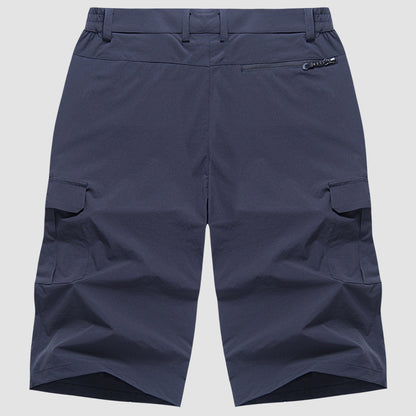 Men's Three-Quarter Cargo Shorts with Zip Pockets and Button Closure