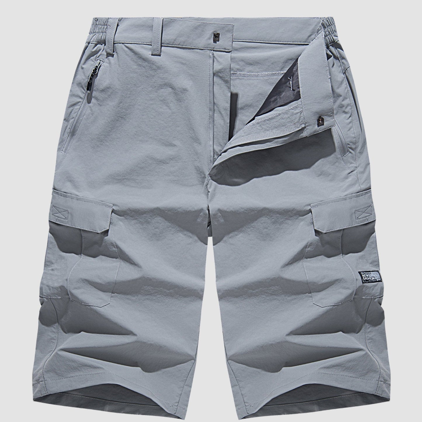 Men's Three-Quarter Cargo Shorts with Zip Pockets and Button Closure