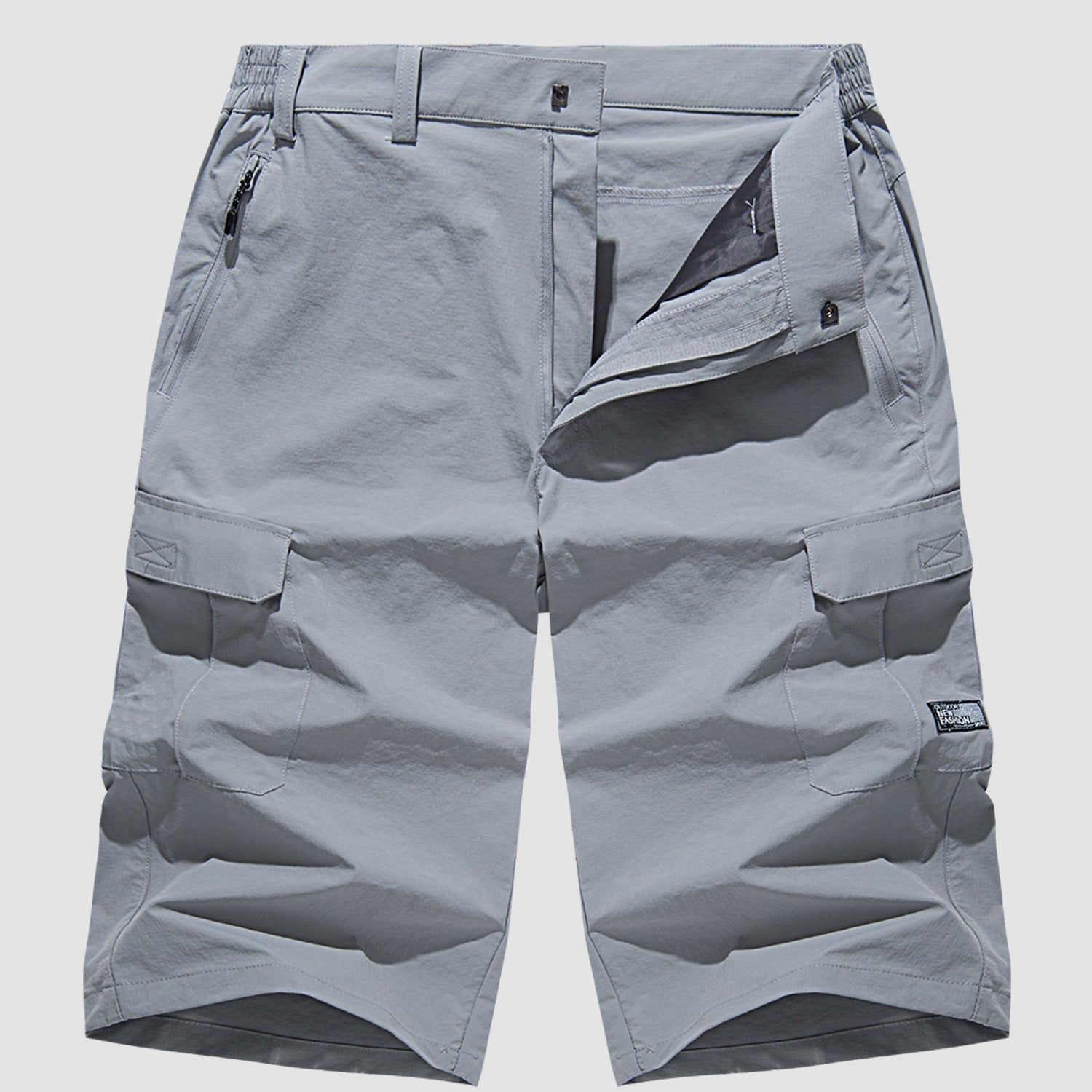 Men's Three-Quarter Cargo Shorts with Zip Pockets and Button Closure