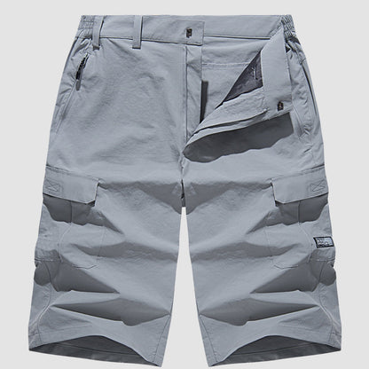 Men's Three-Quarter Cargo Shorts with Zip Pockets and Button Closure