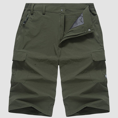 Men's Three-Quarter Cargo Shorts with Zip Pockets and Button Closure