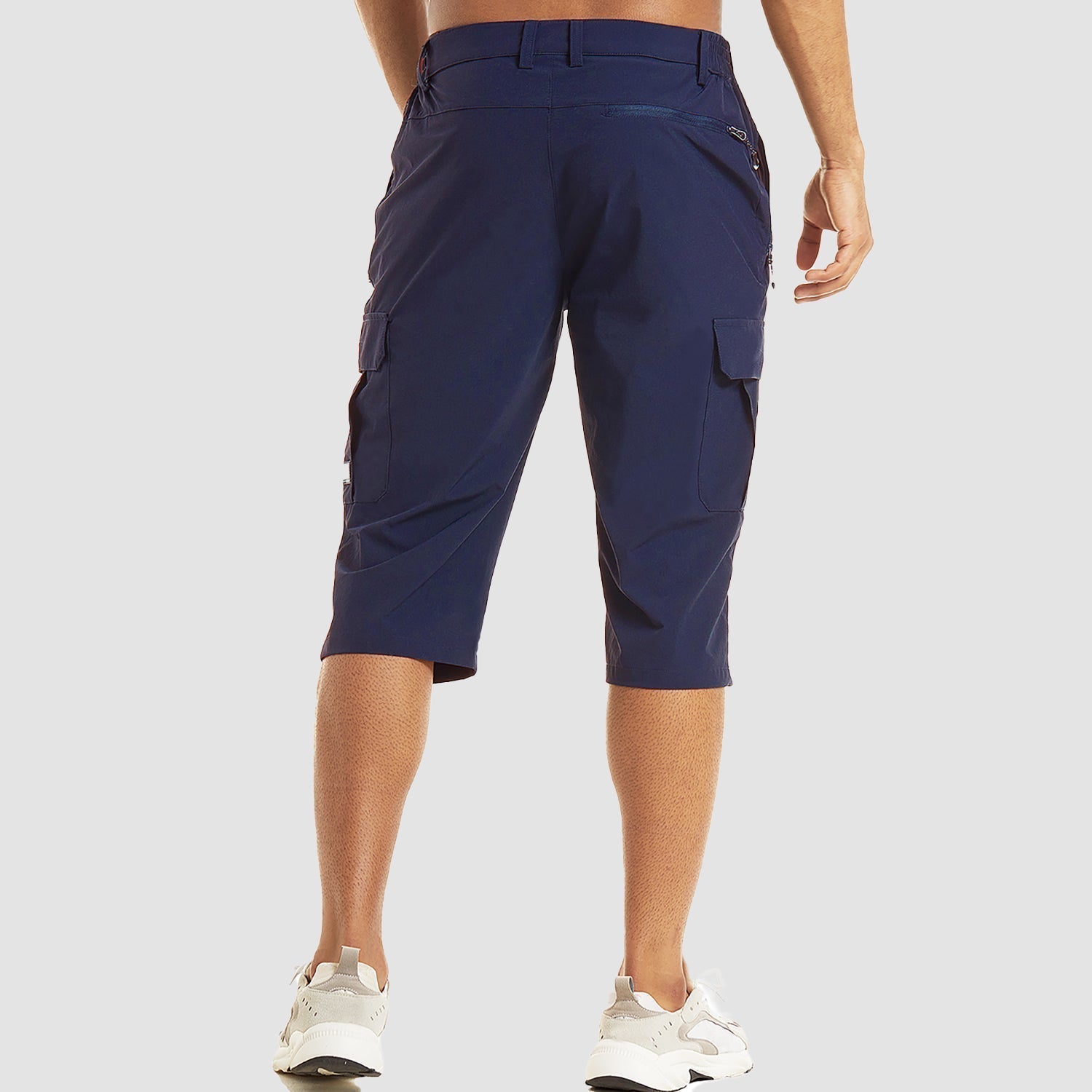 Men's Three-Quarter Length Cargo Shorts with Zip Pockets and Belt Loop Waistband
