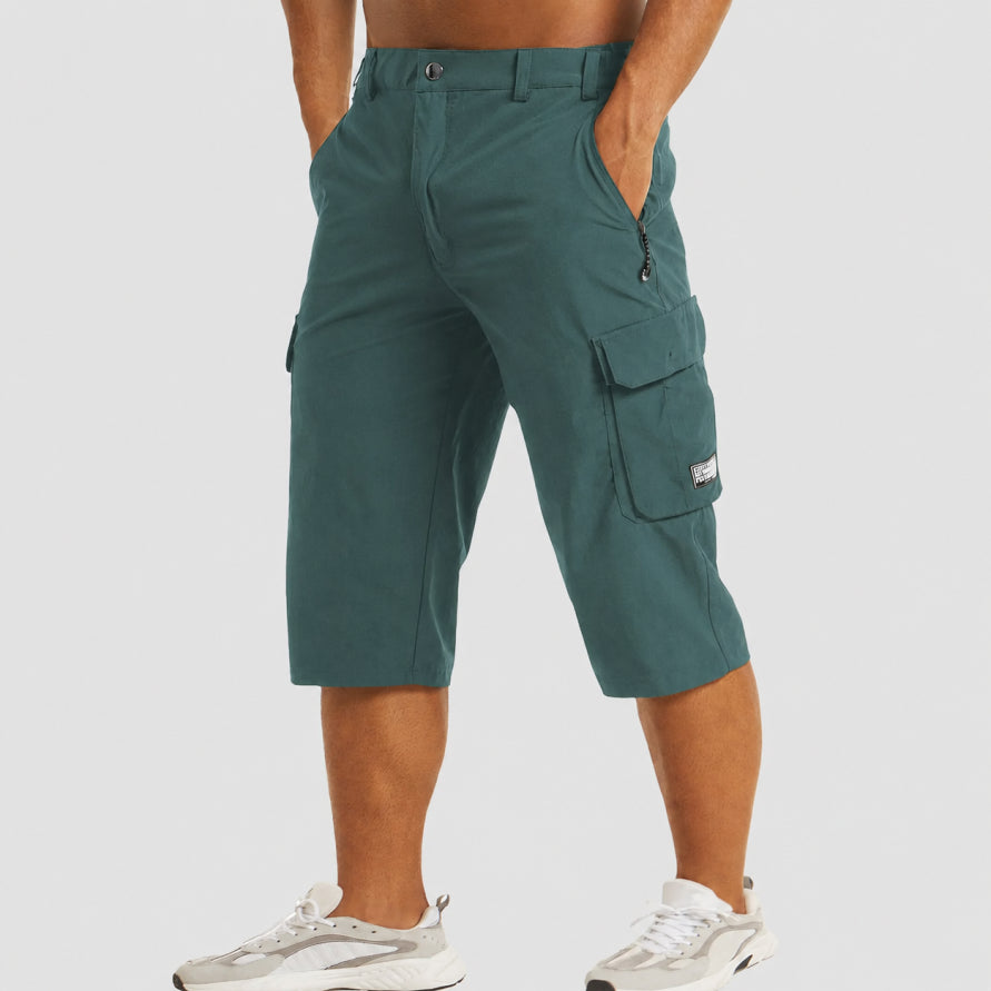 Men's Three-Quarter Length Cargo Shorts with Zip Pockets and Belt Loop Waistband