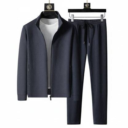 Men's Tracksuit Two-Piece Set with Stand Collar and Full Zip