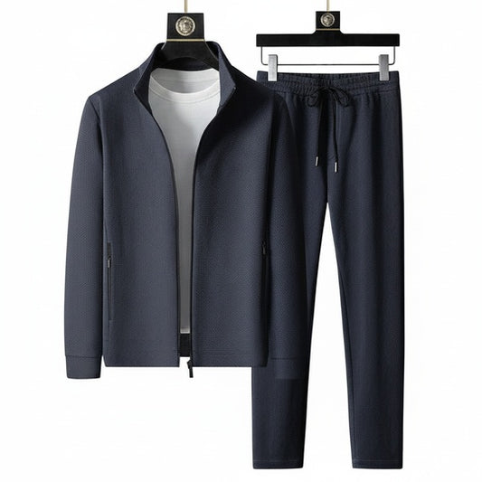 Men's Tracksuit Two-Piece Set with Stand Collar and Full Zip