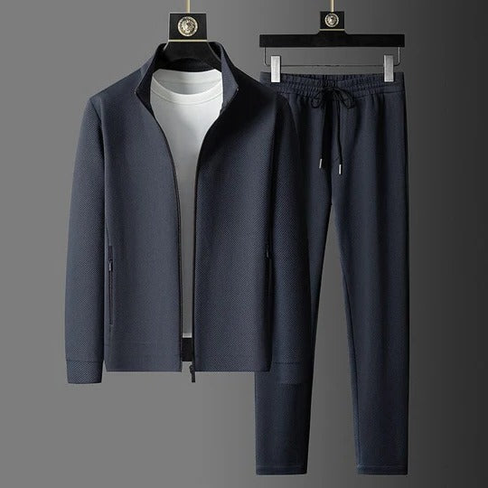 Men's Tracksuit Two-Piece Set with Stand Collar and Full Zip