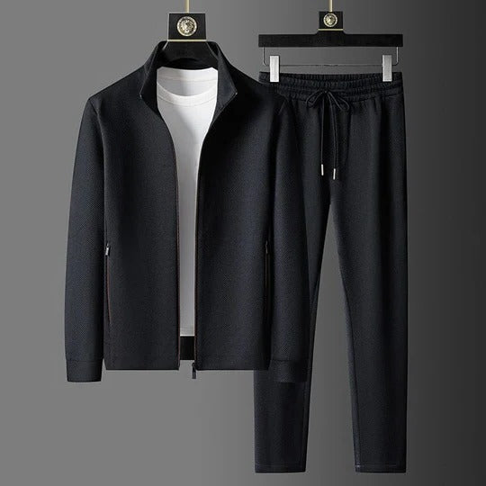 Men's Tracksuit Two-Piece Set with Stand Collar and Full Zip