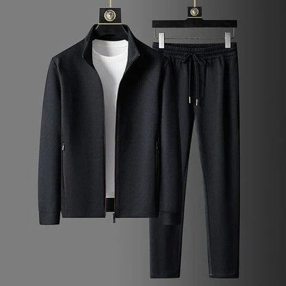 Men's Tracksuit Two-Piece Set with Stand Collar and Full Zip