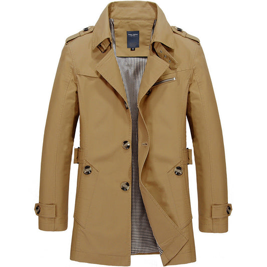 Men's Trench Coat Single-Breasted with Lapel Collar and Epaulettes