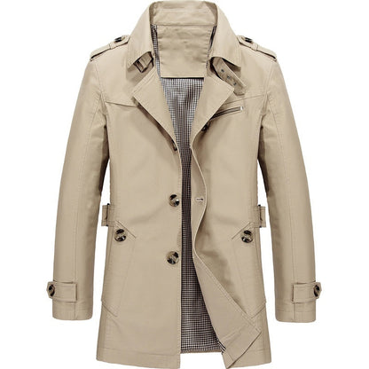 Men's Trench Coat Single-Breasted with Lapel Collar and Epaulettes