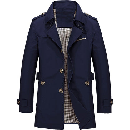 Men's Trench Coat Single-Breasted with Lapel Collar and Epaulettes