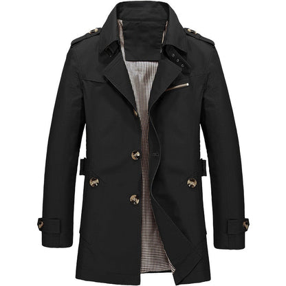 Men's Trench Coat Single-Breasted with Lapel Collar and Epaulettes