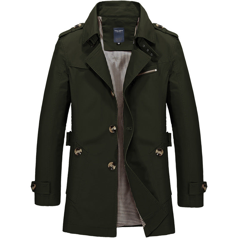 Men's Trench Coat Single-Breasted with Lapel Collar and Epaulettes