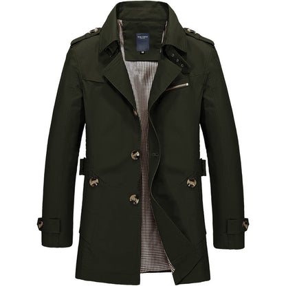 Men's Trench Coat Single-Breasted with Lapel Collar and Epaulettes
