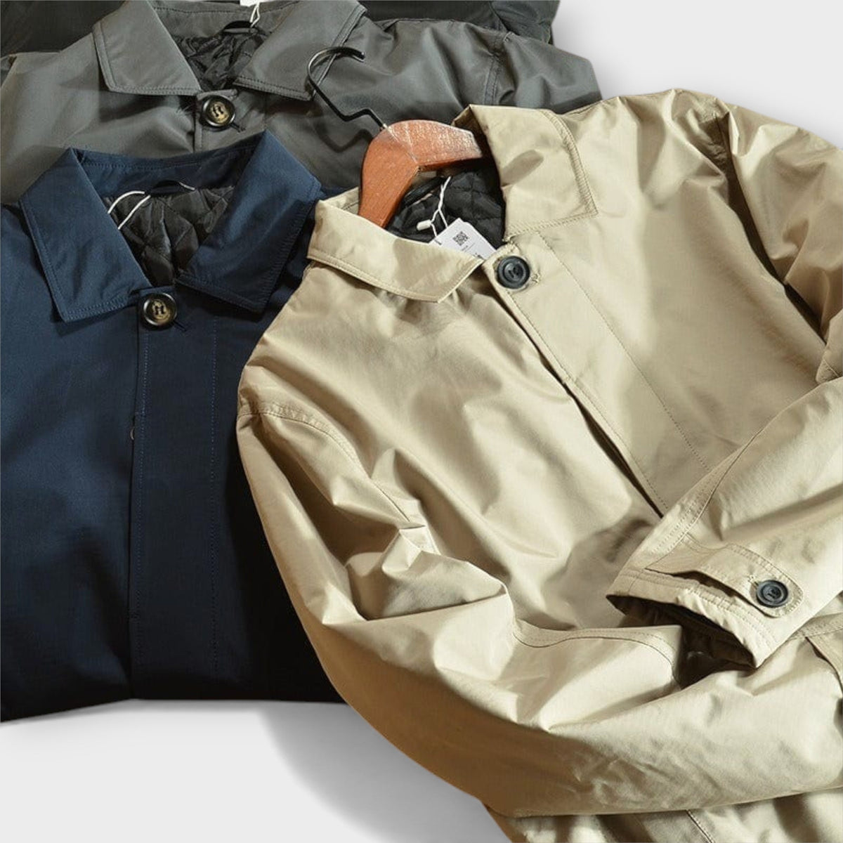 Men's Trench Coat Slim Fit with Quilted Lining and Button Closure