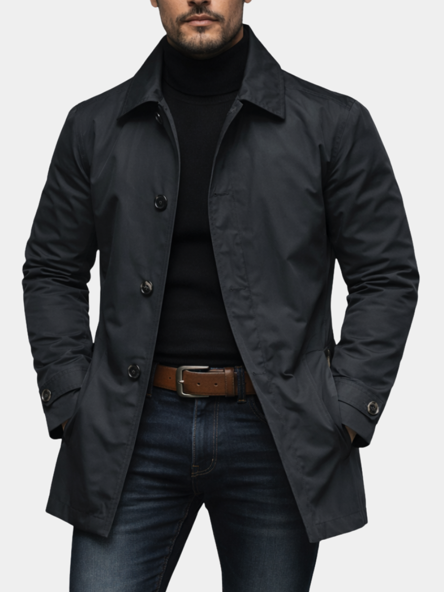 Men's Trench Coat Slim Fit with Quilted Lining and Button Closure