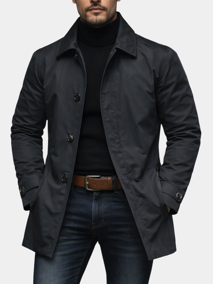 Men's Trench Coat Slim Fit with Quilted Lining and Button Closure