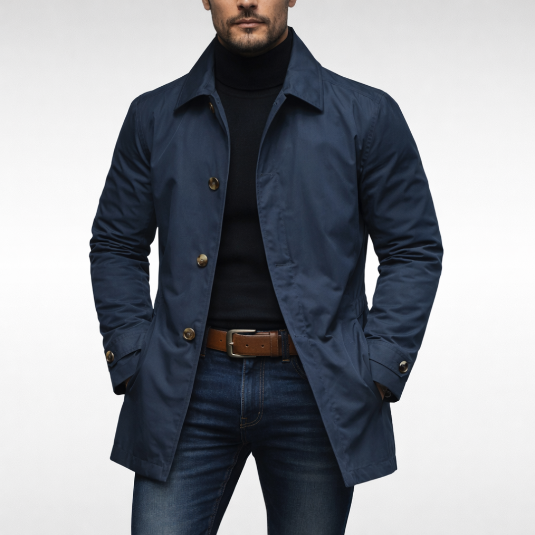 Men's Trench Coat Slim Fit with Quilted Lining and Button Closure