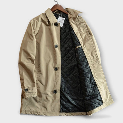 Men's Trench Coat Slim Fit with Quilted Lining and Button Closure