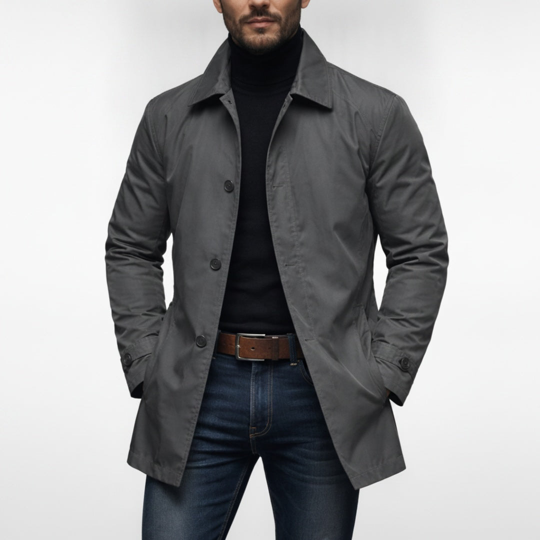 Men's Trench Coat with Button Closure and Quilted Lining