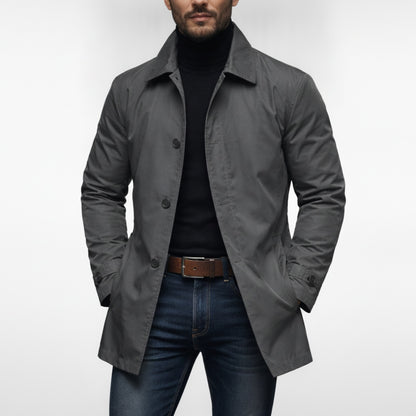 Men's Trench Coat with Button Closure and Quilted Lining