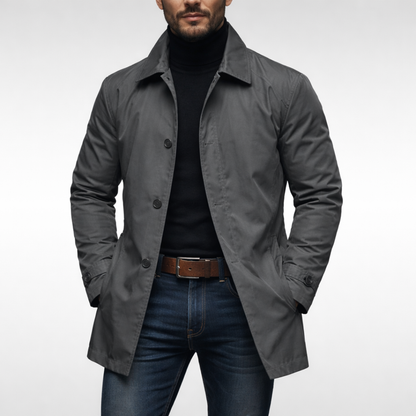 Men's Trench Coat with Button Closure and Quilted Lining