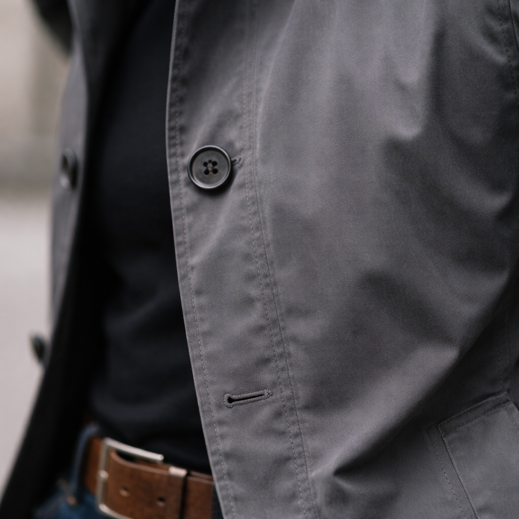 Men's Trench Coat with Button Closure and Quilted Lining