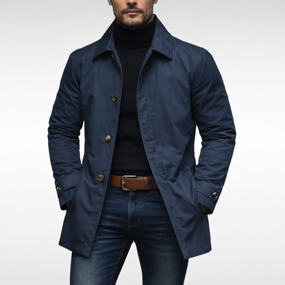 Men's Trench Coat with Button Closure and Quilted Lining