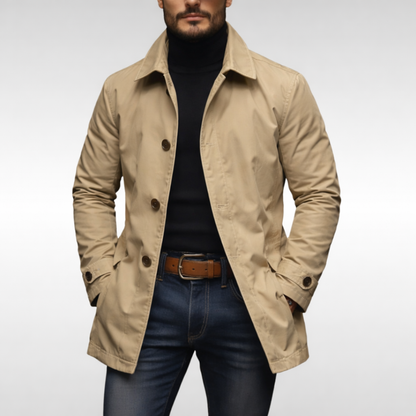 Men's Trench Coat with Button Closure and Quilted Lining