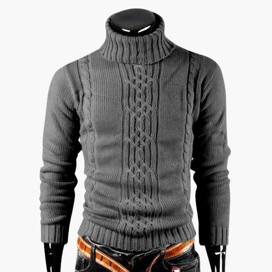 Men's Turtleneck Sweater with Cable-Knit Texture and Long Sleeves Slim Fit