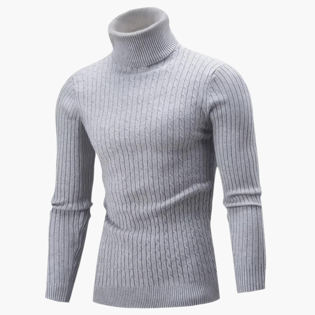 Men's Turtleneck Sweater with Cable-Knit Texture and Long Sleeves Slim Fit