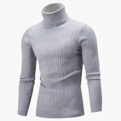 Men's Turtleneck Sweater with Cable-Knit Texture and Long Sleeves Slim Fit