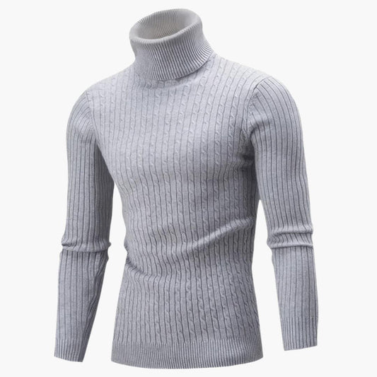 Men's Turtleneck Sweater with Cable-Knit Texture and Long Sleeves Slim Fit