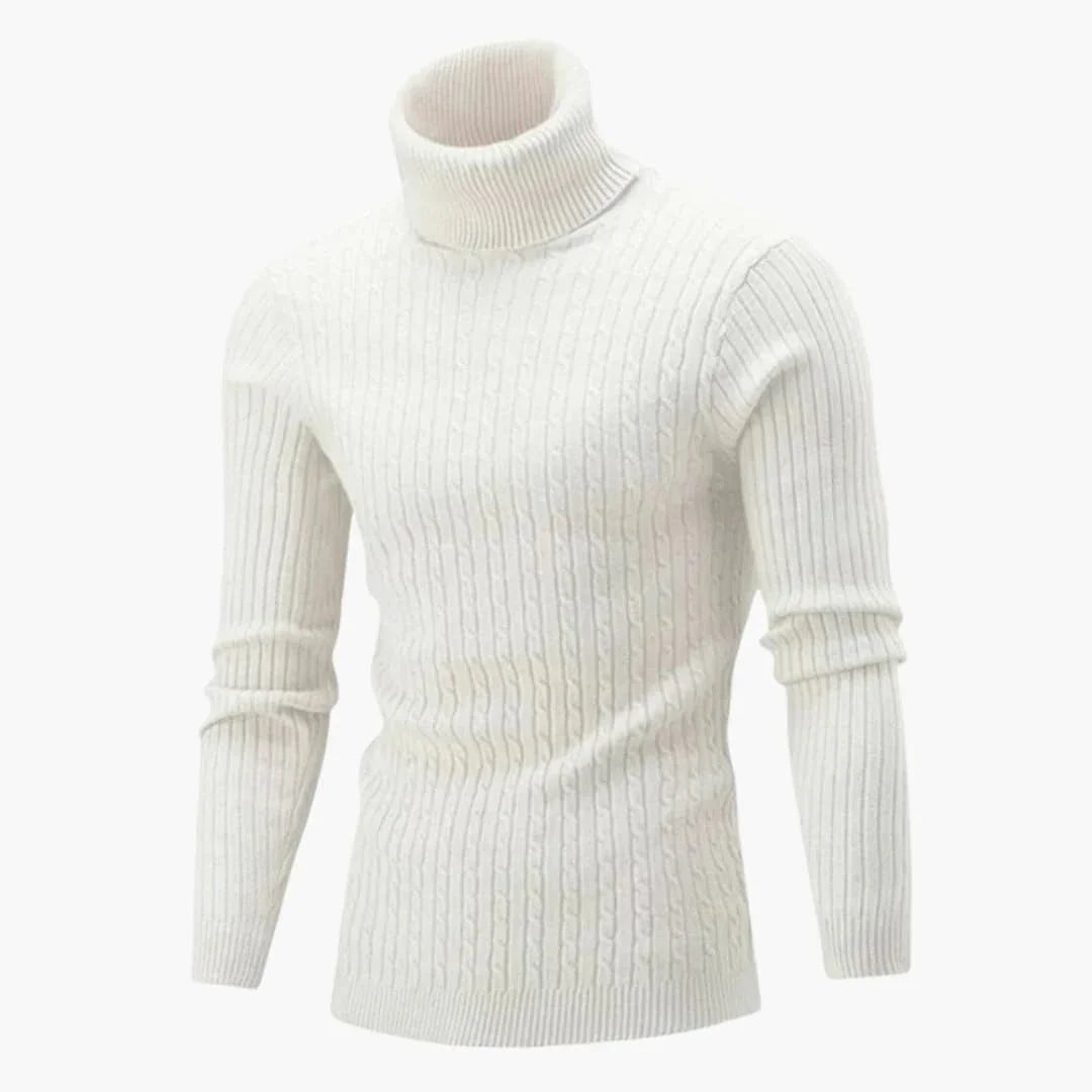 Men's Turtleneck Sweater with Cable-Knit Texture and Long Sleeves Slim Fit