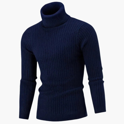 Men's Turtleneck Sweater with Cable-Knit Texture and Long Sleeves Slim Fit