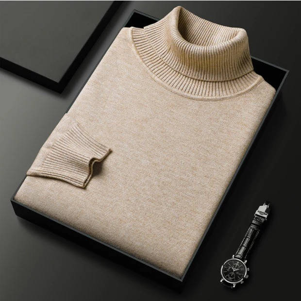 Men's Turtleneck Sweater with Long Sleeves and Slim Fit