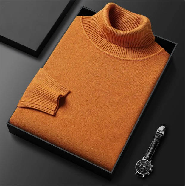 Men's Turtleneck Sweater with Long Sleeves and Slim Fit