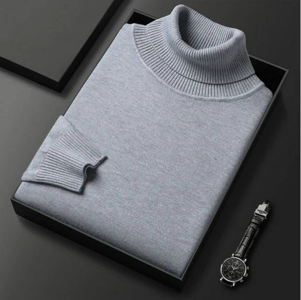 Men's Turtleneck Sweater with Long Sleeves and Slim Fit