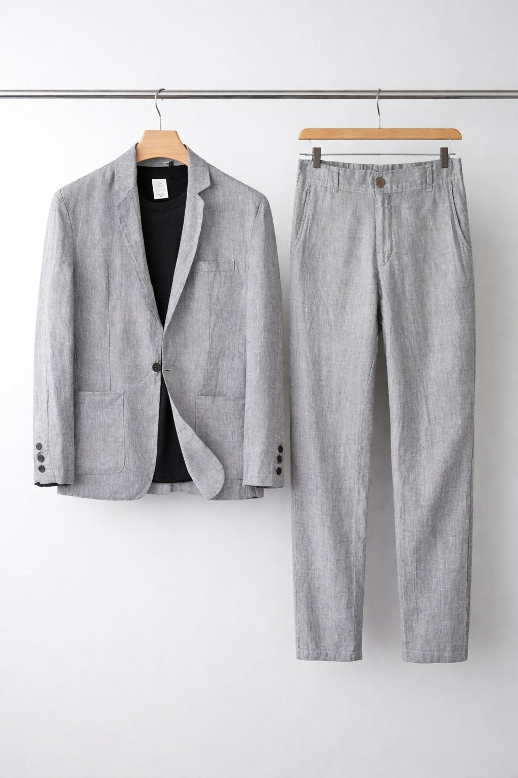 Men's Two-Piece Suit Set with Blazer and Relaxed Fit Trousers