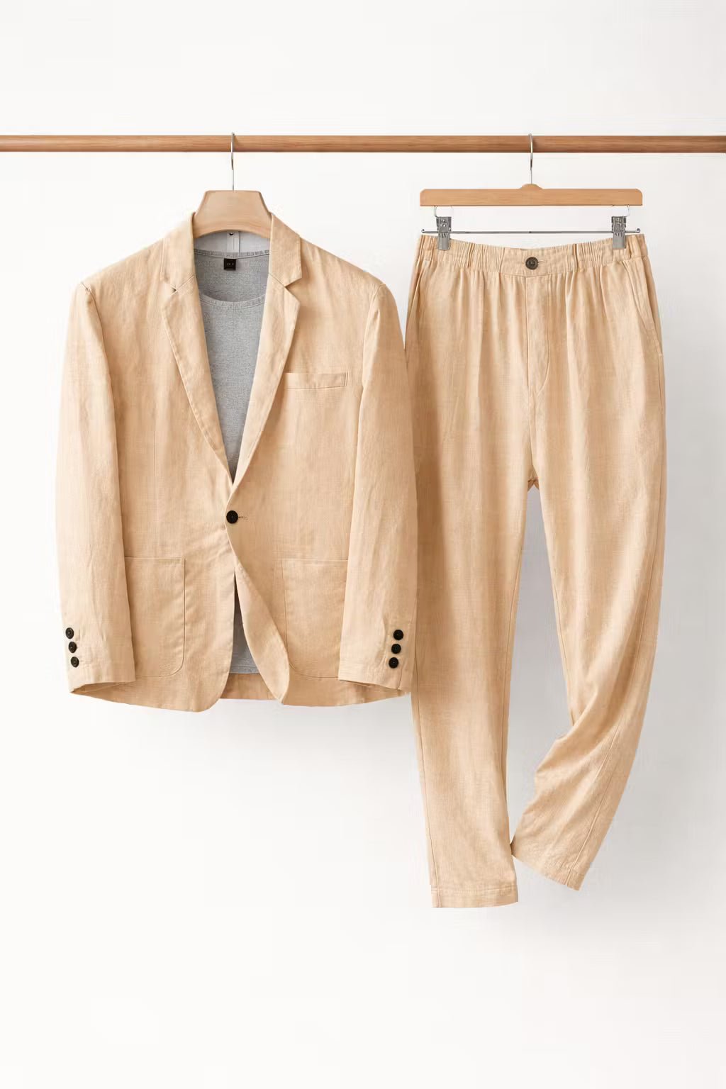 Men's Two-Piece Suit Set with Blazer and Relaxed Fit Trousers