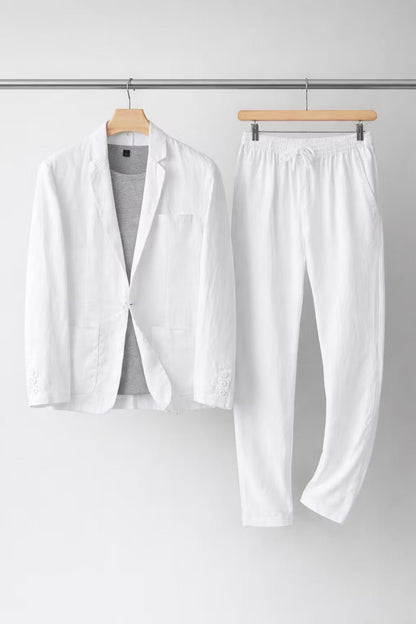 Men's Two-Piece Suit Set with Blazer and Relaxed Fit Trousers